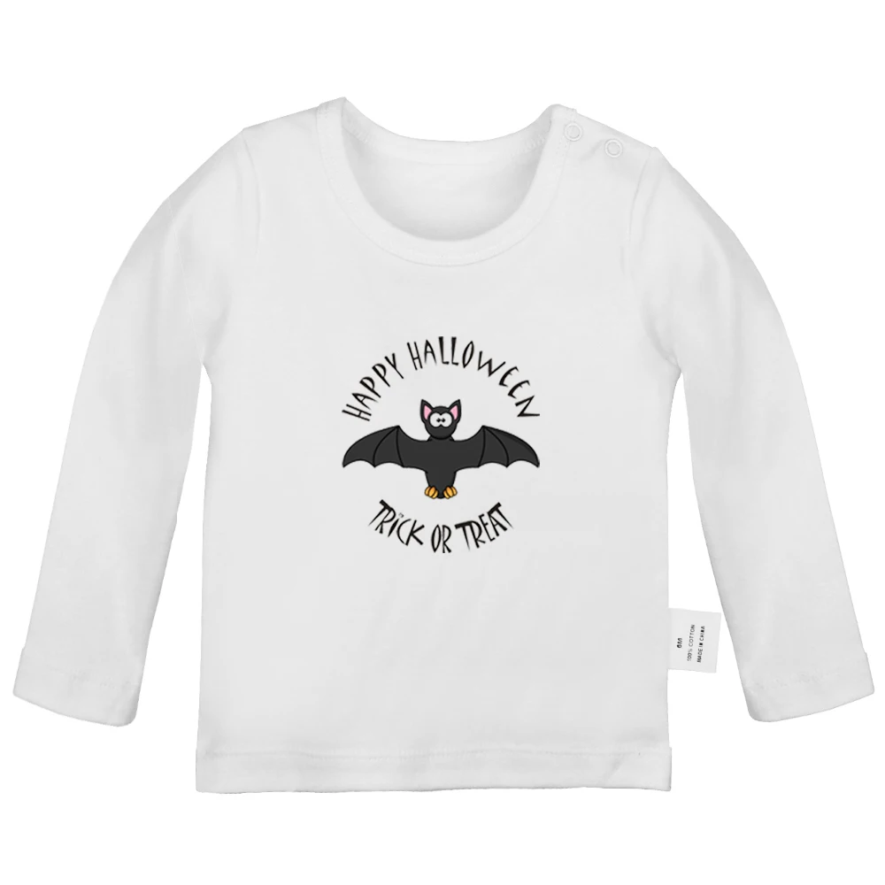 Halloween Black Bat Flying Witch evil pumpkin lantern Newborn Baby T-Shirts Toddler Graphic Long Sleeve Solid color Tee Tops |