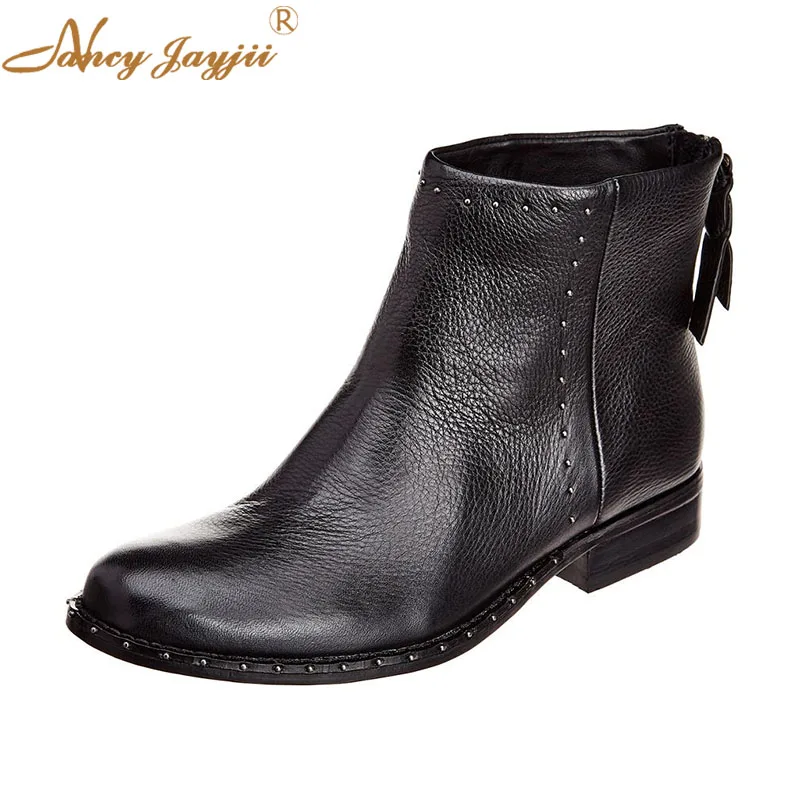 

Nancyjayjii Rivet Punk Women’S Ankle Boots Black Round Toe Back Zipper Low Chunky Heels 2021 Winter Ladies Short Booties Shoes