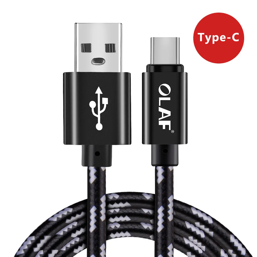 Black For Type-C Олаф нейлоновая оплетка 2.4A type C Micro USB кабель для быстрой зарядки для samsung S7 S8 S9 plus Note 8 9 huawei Xiaomi mi8 USB-C кабель - Цвет: Black For Type-C