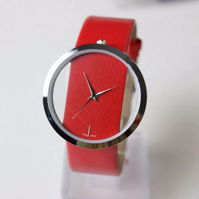 Женская мода luxury brand стиль водонепроницаемый кожаный кварцевые часы скелет