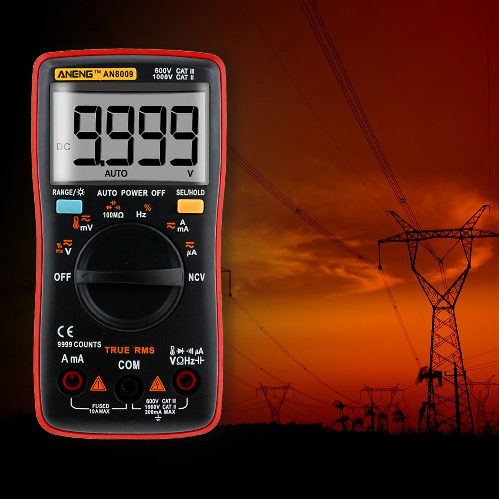 AN8009 Auto Range Digital Multimeter True-RMS Ohmmeter ACDC Voltage Ammeter Current Meter temperature Electrical Components Test