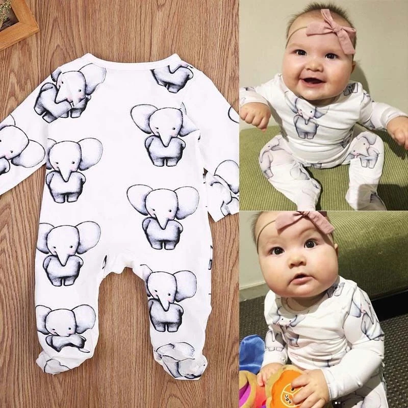 Детский хлопковый комбинезон с длинным рукавом принтом слона|baby clothing|outfits girlsoutfit