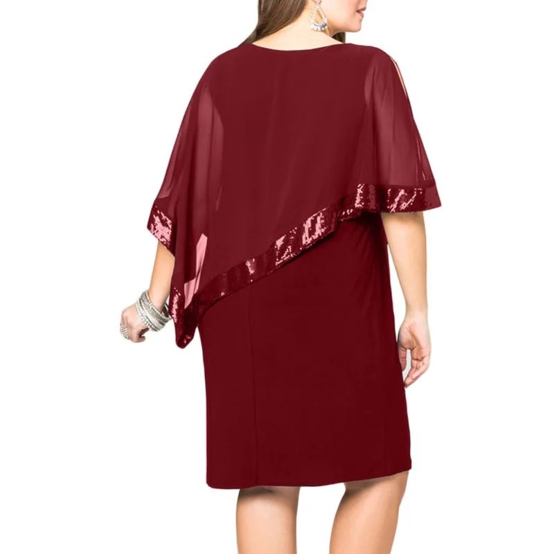 Сексуальная блестками наложения Capelet Dress 2019 О образным вырезом с коротким рукавом