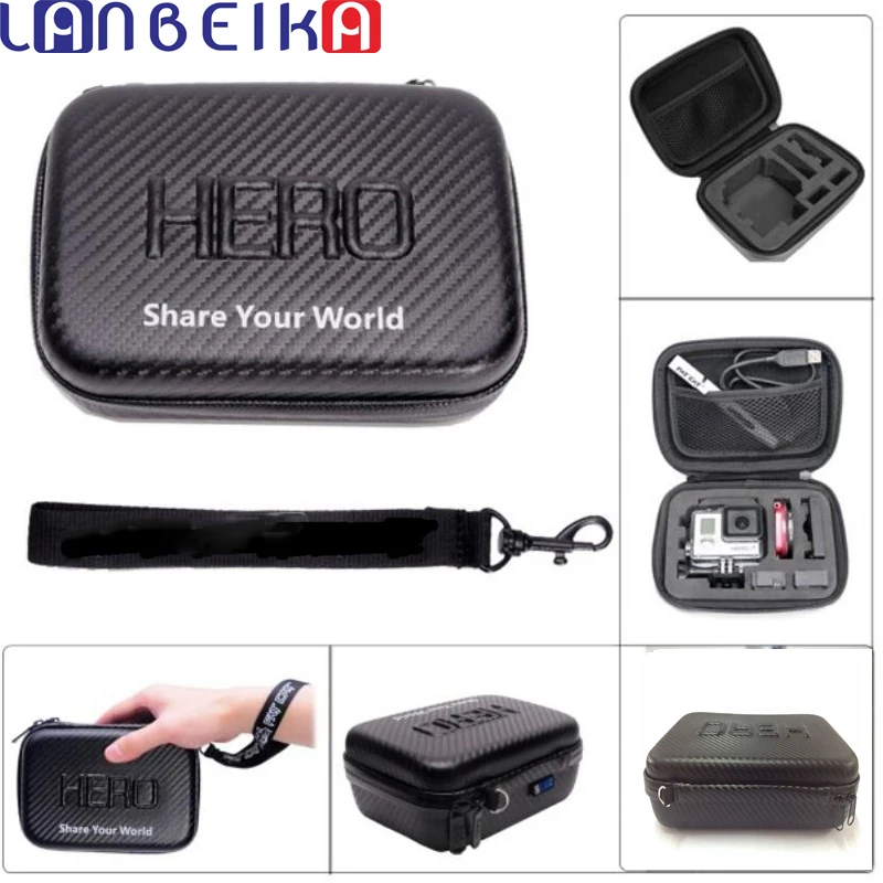 

LANBEIKA For Gopro Carbon Fiber Waterproof Case Bag EVA Box Gopro Bag For Gopro Hero 11 10 9 SJCAM SJ4000 SJ5000 SJ6 SJ8 DJI