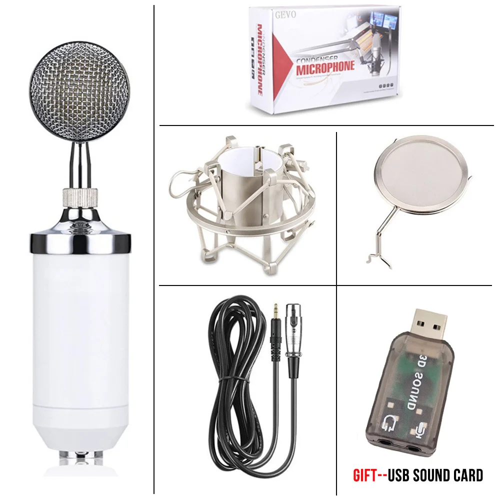 GEVO BM 8000 конденсаторный микрофон для студийной записи, проводной компьютерный микрофон с NB-35 подвесным кронштейном, поп-фильтром и амортизатором - Цвет: White With Box