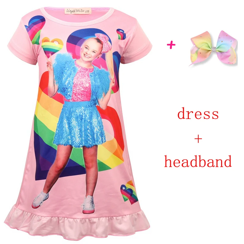 Pink-H Jojo Siwa/Новые летние платья для девочек; платье для девочек; детская одежда; одежда для сна; платье принцессы на день рождения с бантом для волос; Радужная ночная рубашка; костюмы - Цвет: Pink-H