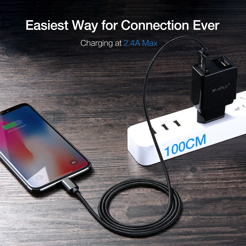 Магнитный кабель RAXFLY для iPhone X XS Max 2.4A быстрая зарядка магнитный USB зарядки Micro Type c