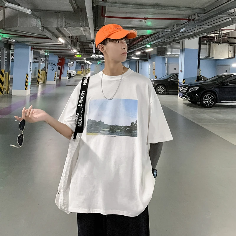 Summer New Korean Version Of The European And American Harajuku Style Trend Handsome Wild Casual Short-sleeved T-shirt M-XL