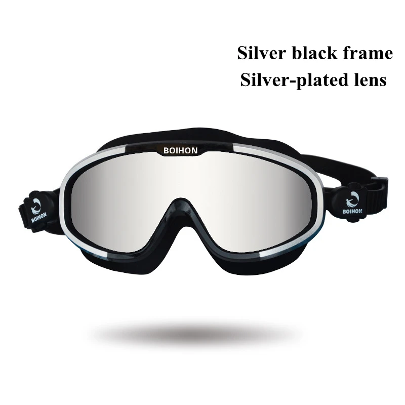 silver black frame Противотуманные очки для плавания, спортивные очки для плавания на открытом воздухе, очки для дайвинга с защитой от УФ-лучей, регулируемые водонепроницаемые очки для плавания для мужчин и женщин - Цвет: silver black frame