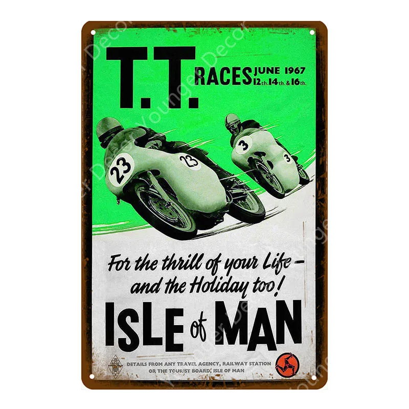 TT Isle Of Man металлический плакат ретро Гонки на мотоциклах табличка настенная живопись тарелка Паб Бар Гараж домашний декор винтажные жестяные знаки - Цвет: YD7455C