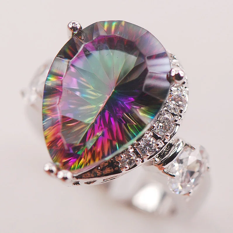 

Rainbow White Mystic Crystal Zircon 925 Sterling Silver Woman Ring Size 6 7 8 9 10 F617 Fashion Wholesale Jewelry Free Shipping