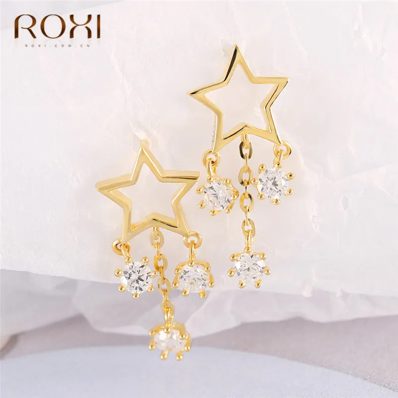 ROXI Аутентичные серьги из стерлингового серебра 925 пробы Снежинка/Сердце/листья/звезда серьги гвоздики Женская циркониевая серьги с кристаллами ювелирные изделия