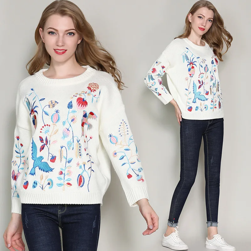 Sweater fashion 2019 women's printing warm new Long Sleeve Stretch Pure Top Fall Winter Pullove O-Neck | Женская одежда