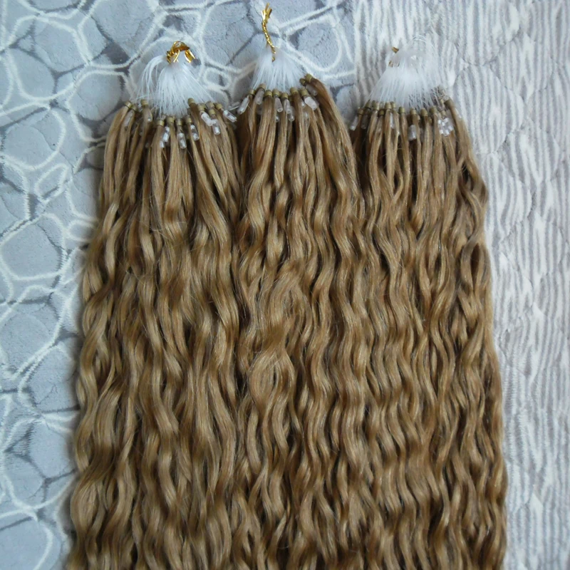 8a Brazilian Micro Ring Loop Hair Extensions 300g 100% Remy 1g 300s #8 Light Brown Rings Kinky |