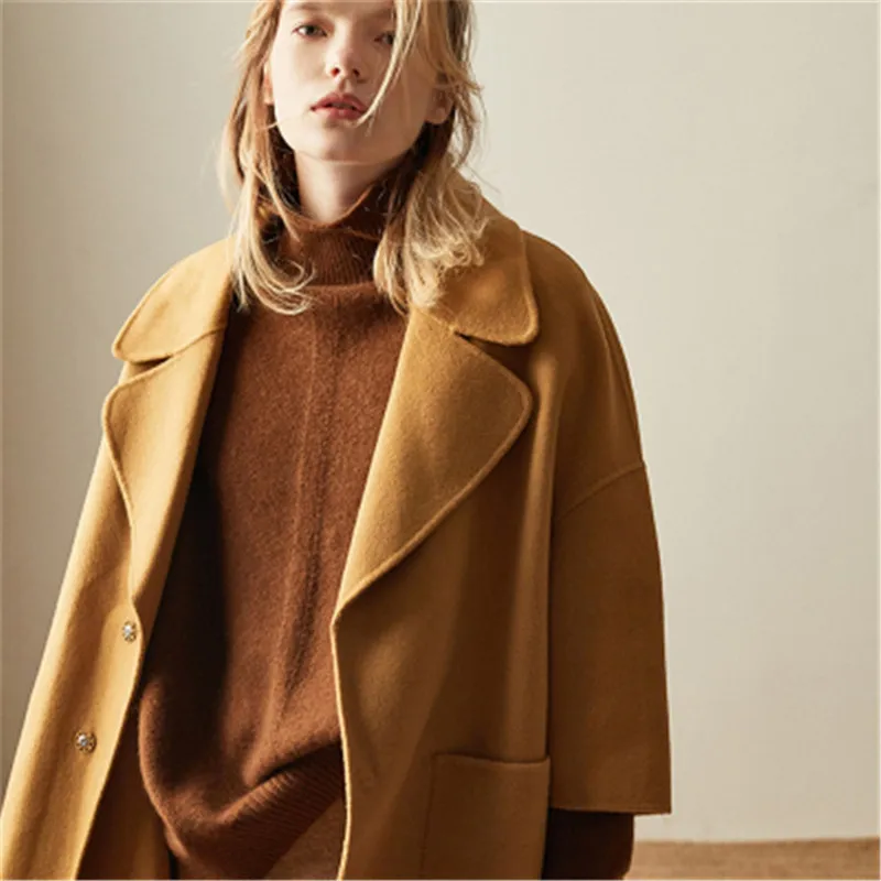 

100%cashmere knit women fashion turtleneck loose short pullover sweater solid color S-XL