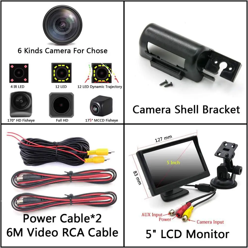 Camera 5 inch LCD 175 градусов MCCD рыбий глаз Starlight 12LED треки Full HD Автомобильный Обратный монитор камера заднего вида для Ford Transit MK6 MK7 2000-2013 - Название цвета: Camera 5 inch LCD