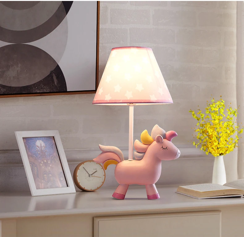 Скандинавский Розовый Единорог настольная лампа для детей спальня прикроватная