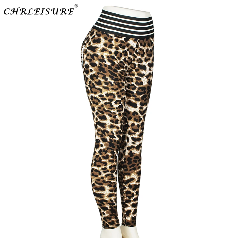 Женские легинсы для фитнеса CHRLRISURE леопардовые с эффектом пуш-ап и высокой талией