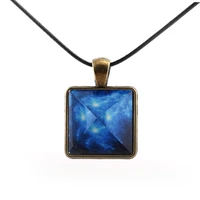 new vintage blue galaxy pyramids necklace for women glow in the dark crystal pendant necklace female jewelry wedding party gift