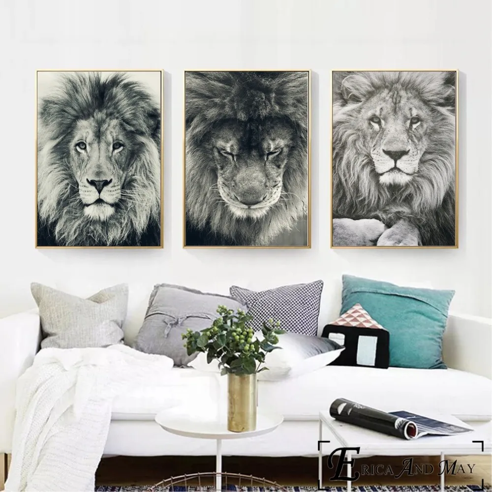 

Nordic Black And White Lions Posters and Prints Wall art Decorative Picture Canvas Painting For Living Room Home Decor Unframed