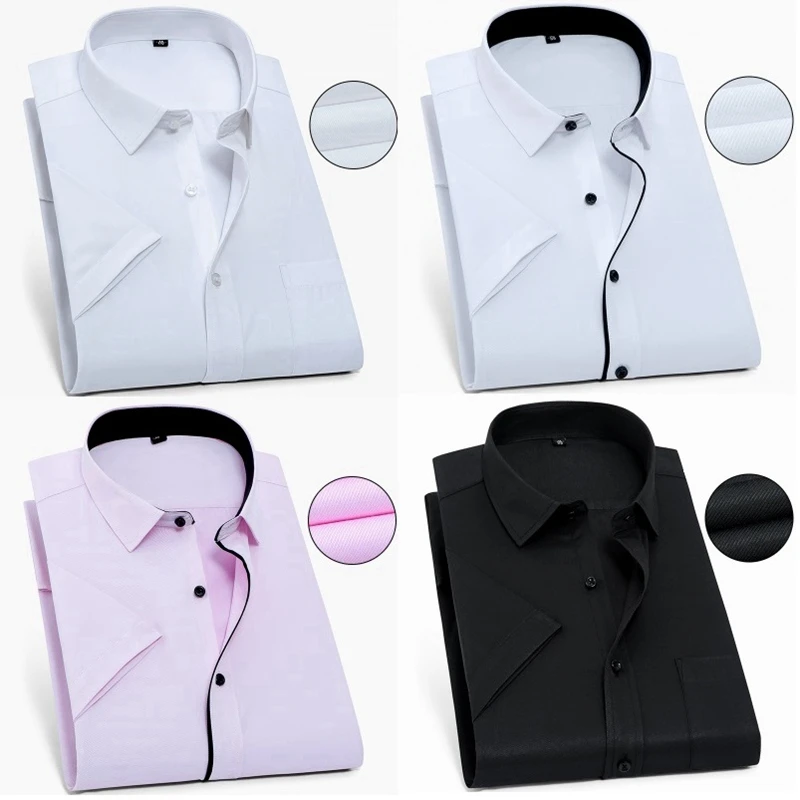 Мужская рубашка большого размера с коротким рукавом и отворотом Офисная 14XL