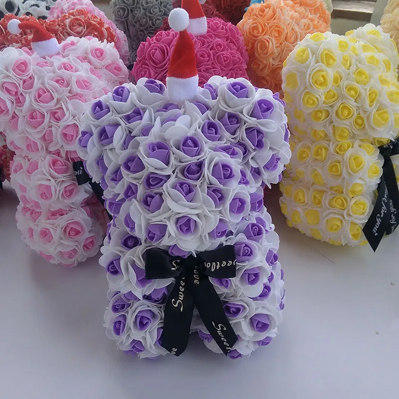 purple1 25 см розовый медведь плюшевый медведь Роза Рождественский подарок Пена Цветок медведи искусственное украшение - Цвет: purple1