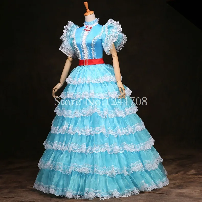 Бело голубое многослойное платье принцессы в стиле рококо барокко Мари