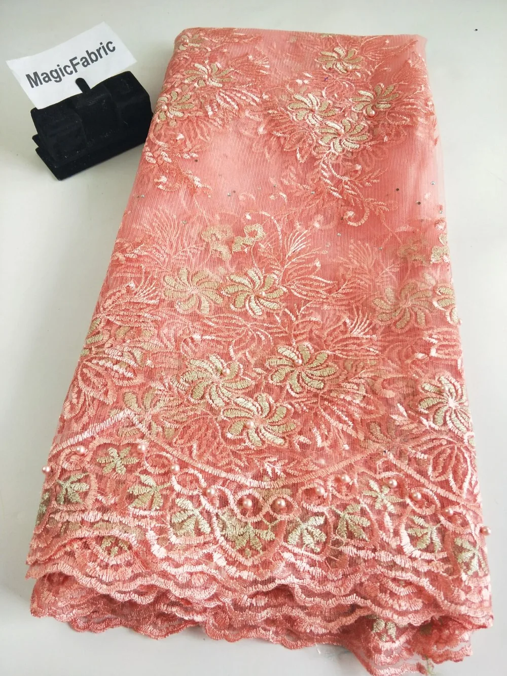 

New African Appliqued Tulle Lace Fabric 2019 Wholesale French Net Lace With Beaded For Nigeria Wedding CN0012
