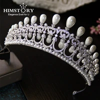 amazing british royal princess cubic zircon hair crown water drop pearls hair accessories bridal wedding hair jewelry