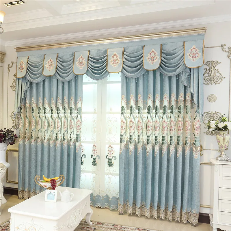 2019 new Blue luxury water-soluble embroidery European shade curtains for living room royal classic high-end bedroom | Дом и сад