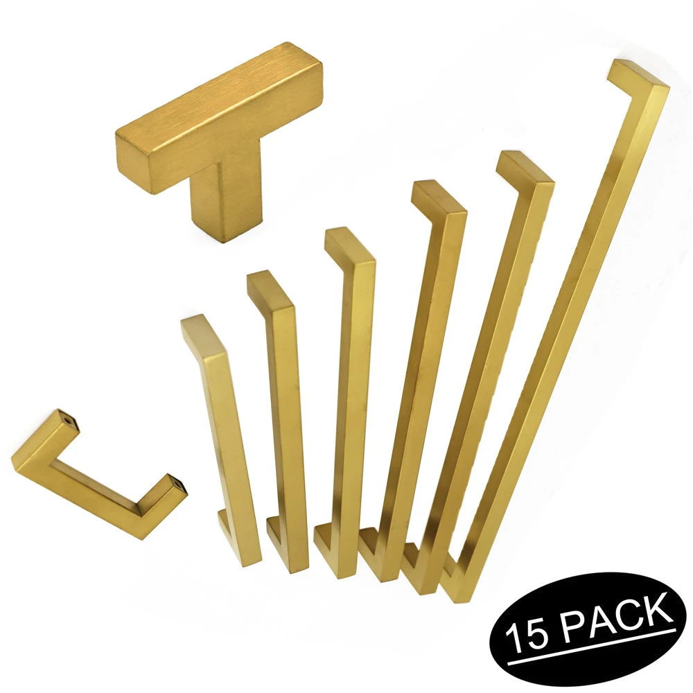 15 шт золотые ручки для ящиков комода латунь квадратный мебельные шкафа ящика