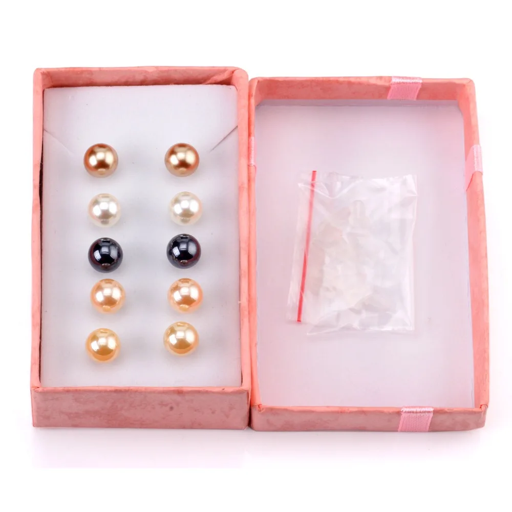 Люксу сталь 5 пар/кор. серьги-гвоздики наборы женские Bijoux Круглый Имитация