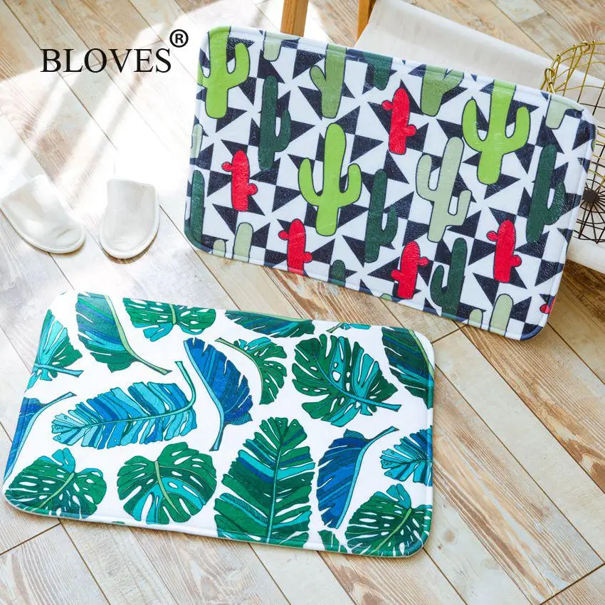

Geometric Cactus Floor Mat For Bathroom Alfombras Stair Mats French Velvet Living Room Carpet Green Palm Leafkitchen Yoga Mat