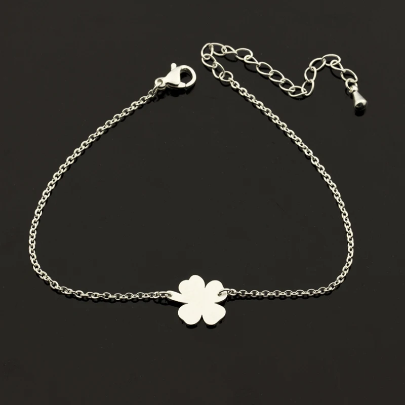 10pcs/lot Four Leaf Lucky Clover Bracelet For Women Bijoux Mujer Link Chain Stainless Steel Charm Shamrock Jewelry|bracelets for|charm braceletclover