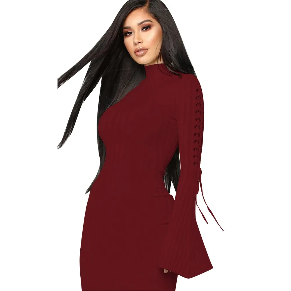 Однотонное женское мини платье повседневное облегающее с длинным Расклешенным