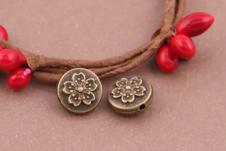

100pcs Charm flower Pattern flat beads 9x9mm 1.4g Antique silver bronze Handmade Jewelry Making DIY Supplies Alloy accessories