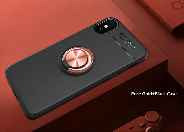 gold black Роскошный чехол для iPhone Xs Max, чехол с магнитным кольцом, мягкий матовый Силиконовый чехол для iPhone X 5 5S SE 6 6s 7 8 Plus, чехол - Цвет: gold black