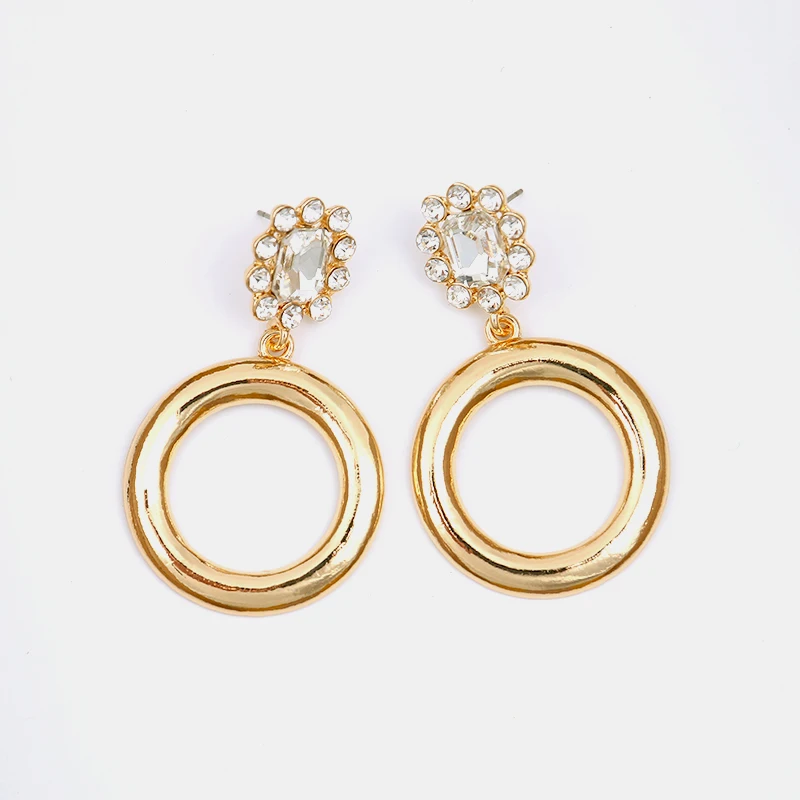 LWONG Gold Color Thick Circle Earrings for Women Clear Rhinestone Crystal Bohemian Boho Valentine's Day Gifts | Украшения и