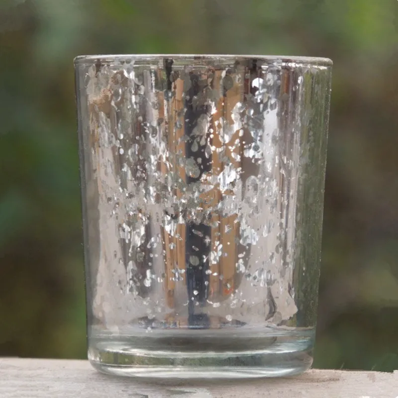 

Diameter=5.5cm 16pcs/pack Hand Made Silver plated Glass Cup Candle Holder Wedding Decoration Christmas Day Decoration Props