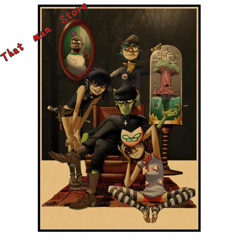 Gorillaz музыка рок Винтаж Плакат из крафт-бумаги DIY стикер стены Нежный домашний бар Декор подарок - Цвет: Синий
