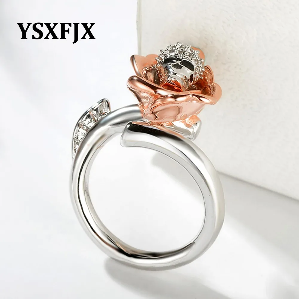 YSXFJX Halloween punk wind decoration ring plating Skull Skeleton zircon personality women rose opening | Украшения и аксессуары