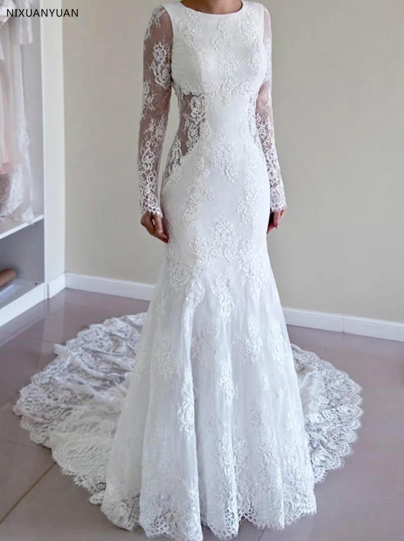 С низким вырезом на спине Vestido De Noiva 2021 Свадебные платья Русалка Одежда с длинным