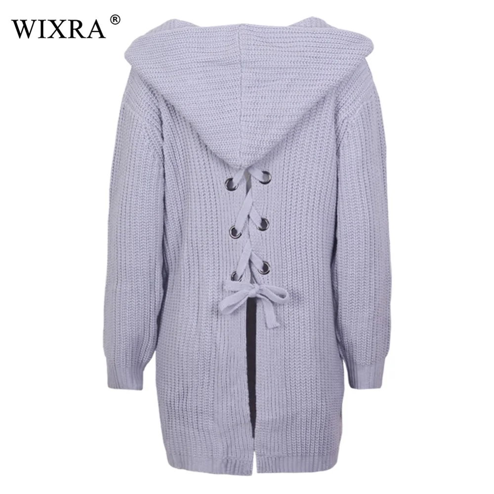 Женский вязаный кардиган с капюшоном Wixra свободный свитер длинными рукавами и