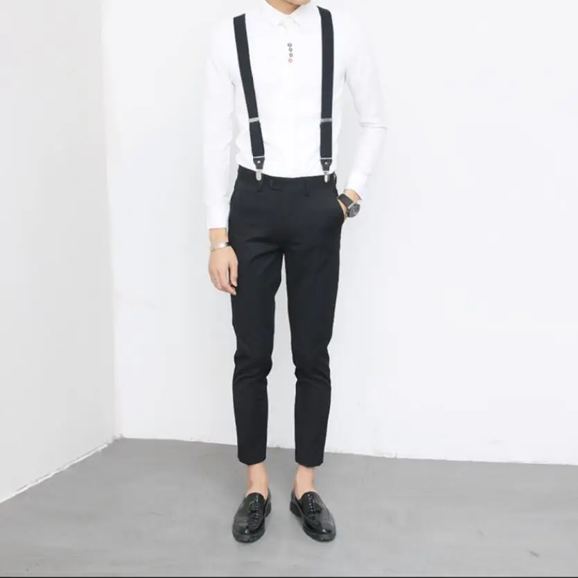 Hot ! 2021 New Personality Korean Casual Slim Student Bib Pants Men Nightclub Haren Hairstylist Feet Trousers Overalls | Мужская одежда