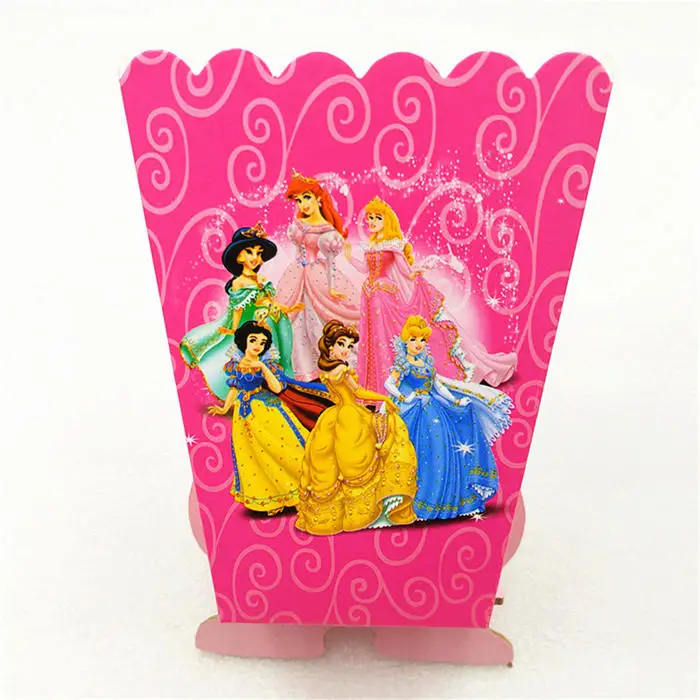 Popcorn Box-6pcs Дисней Принцесса Тема Мультфильм партия набор воздушные шары посуда тарелка салфетки баннер день рождения коробка конфет детский душ вечерние украшения - Цвет: Popcorn Box-6pcs