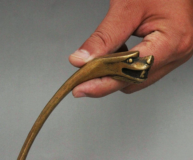 Chinese Dynasty Palace Pure Bronze Dragon Head Handle People Scoop Statue | Дом и сад