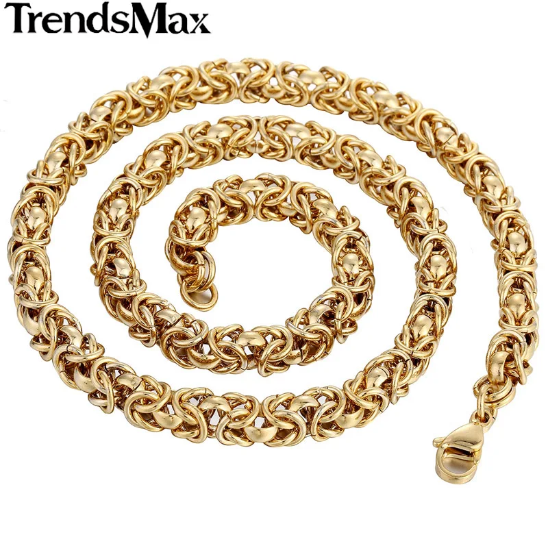 Trendsmax, нержавеющая сталь, византийское звено, серебряное, золотое, мужское ожерелье, цепочка для мальчиков,, ювелирные изделия KNM101