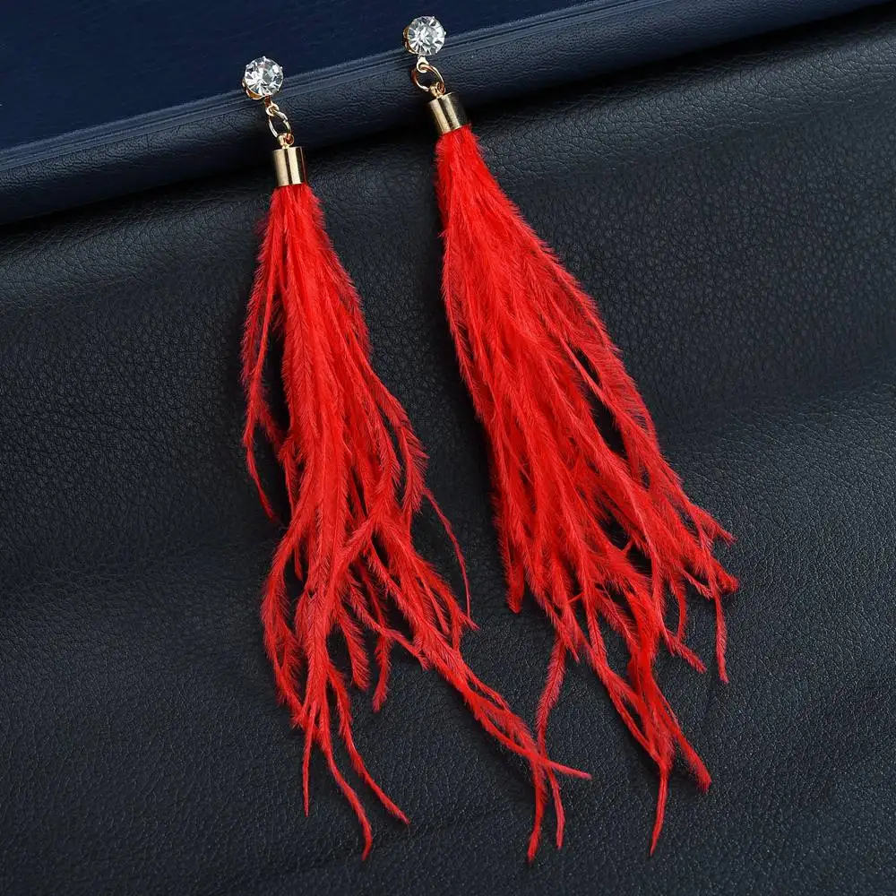 Серьги подвески женские с перьями страусиных перьев 4 цвета|Серьги-подвески| |