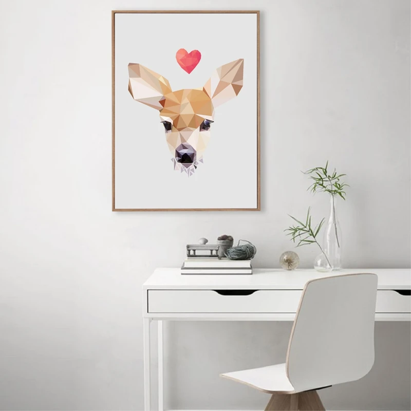 Geometric Deer Head Poster Art Print Wall Pictures Abstract Polygon Animal Canvas Painting Modern Home Decoration | Дом и сад