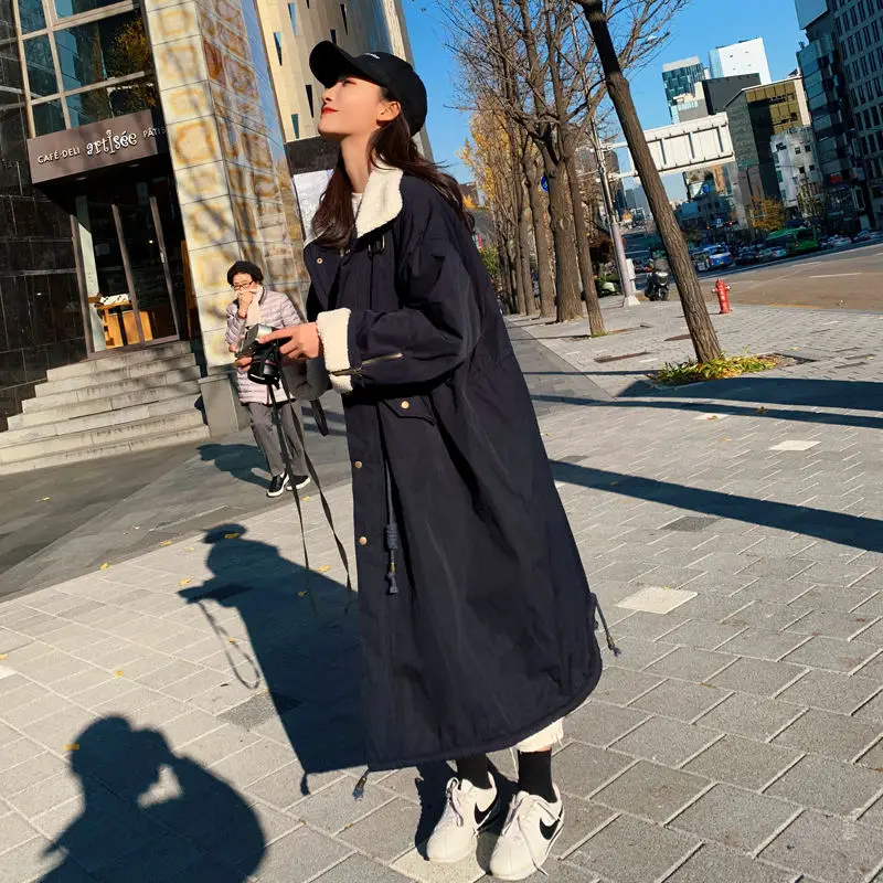 Navy blue Зимняя куртка, Женское пальто, парка, повседневное, большой размер, пуховик, хлопковое пальто, женская Свободная уличная одежда, теплая длинная куртка, Chaqueta Mujer Q1610 - Цвет: Navy blue